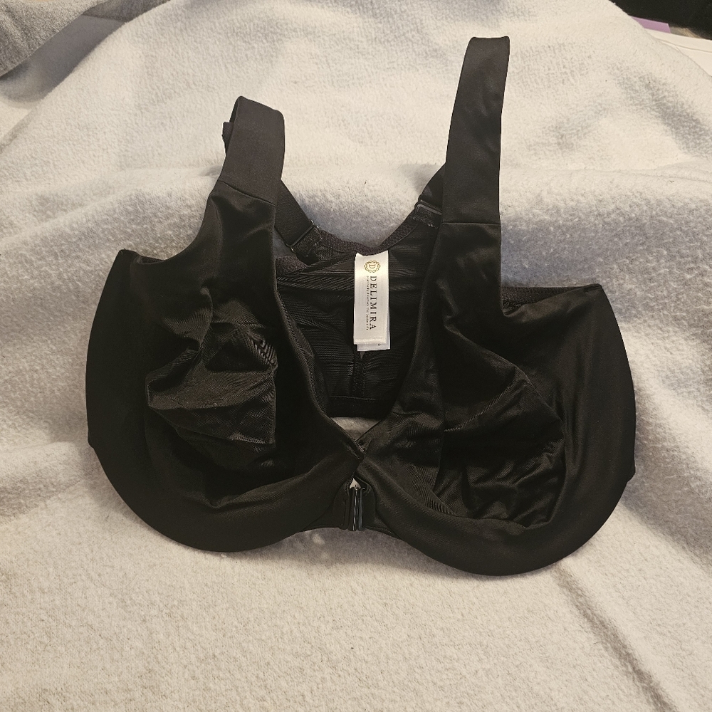 DELIMIRA Womens Unlined Underwire Front Closure Black 40E Bra